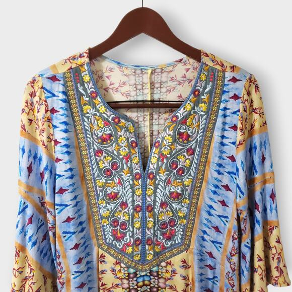 Soft Surroundings Fifi Embroidered Bell Sleeve Tunic To Sz Small Boho Floral - Picture 2 of 12